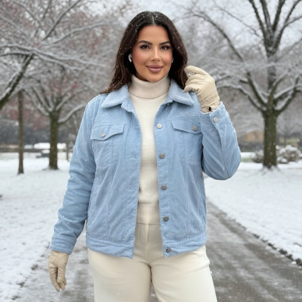 D&Co Women’s Sky Blue Corduroy and Sherpa Jacket